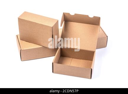 closing a stack of cardboard boxes on a white background with clipping path Stock Photo