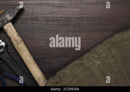construction instruments on the wooden table Stock Photo
