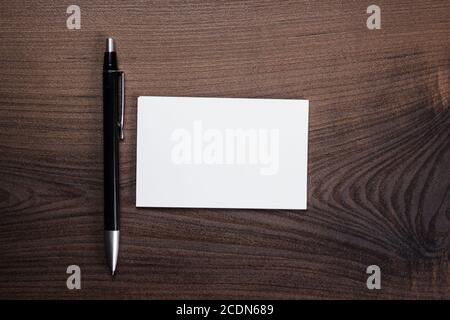 blank notebook and pen on the table Stock Photo