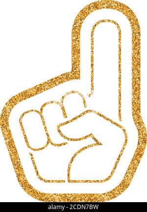 Foam glove icon in gold glitter texture. Sparkle luxury style vector illustration. Stock Vector