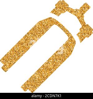 Bicycle suspension fork icon in gold glitter texture. Sparkle luxury style vector illustration. Stock Vector