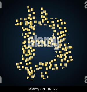 Bitcoin logo concept made of little golden blocks. Design element for cryptocurrency website or application. Vector EPS 10. Stock Vector