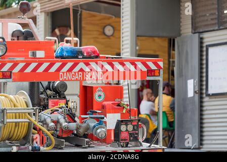 Volunteer Rural Fire Service (RFS) crew attend winter training at the fire station on Dangar Island north of Sydney, Australia. Stock Photo