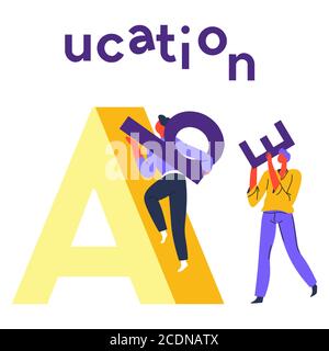 Education and obtaining knowledge, students learning in university Stock Vector