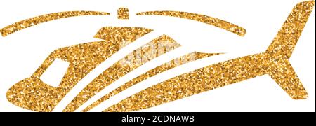 Helicopter icon in gold glitter texture. Sparkle luxury style vector illustration. Stock Vector