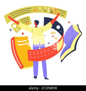Application for online education, library with sources and books Stock Vector