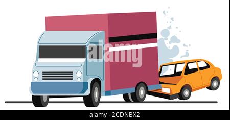 Traffic collision of lorry and car, accident on road Stock Vector