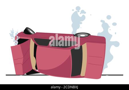 Car crash, traffic accident, burning vehicle with smoke Stock Vector