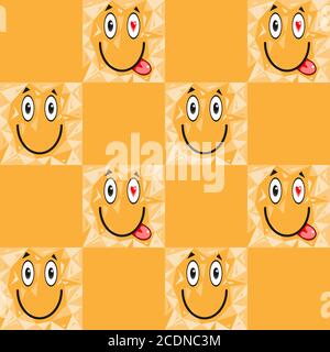 seamless pattern of cell emoticons on an orange background. Vector image Stock Vector