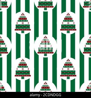 Christmas tree gifts green strips seamless pattern Stock Photo