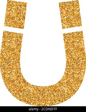 Magnet icon in gold glitter texture. Sparkle luxury style vector illustration. Stock Vector