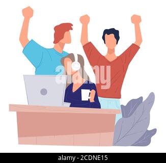 IT company employees achieving results at project work Stock Vector