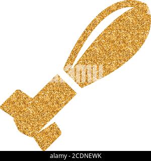Mortar missile icon in gold glitter texture. Sparkle luxury style vector illustration. Stock Vector
