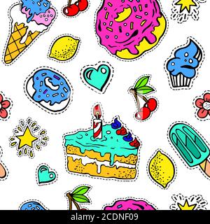 Birthday cake, donut and ice cream sweets seamless pattern Stock Vector
