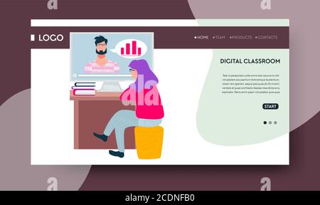 Digital classroom, online education for students and adults Stock Vector