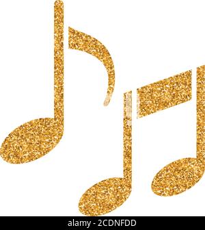 Music notes icon in gold glitter texture. Sparkle luxury style vector illustration. Stock Vector