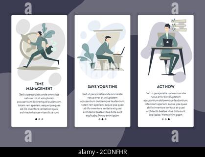 Time management and productivity booster, website pages samples Stock Vector