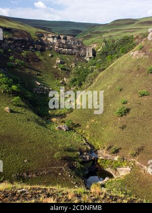 Early morning view over Wonder valley in the Drakensberg Mountains, South Africa Stock Photo