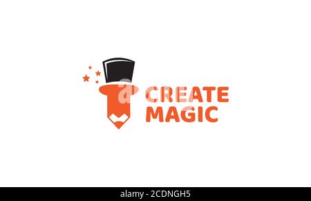 pencil and hat magic  modern logo design Stock Vector