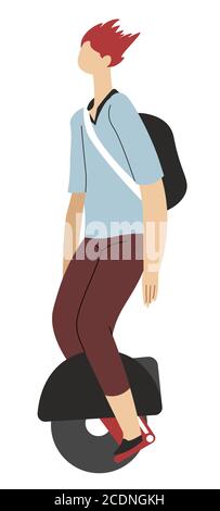 Teenager traveling on unicycle or gyro scooter, city transport Stock Vector