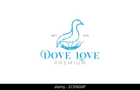doves or pigeon bird on nest minimalist line logo design modern Stock Vector