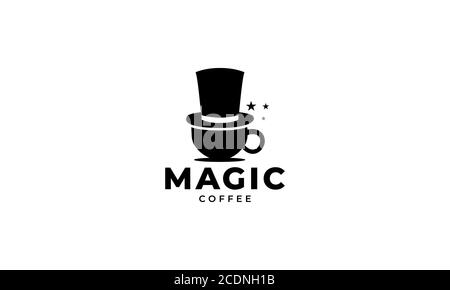 cup of coffee with hat magic logo design icon Stock Vector