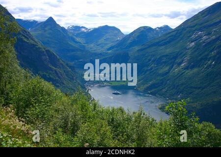 Panoramic View Geiranger Village - Vertical Stock Photo