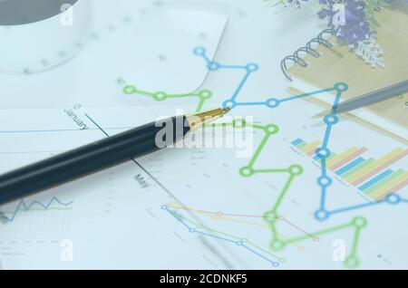 Graphs and pen Stock Photo