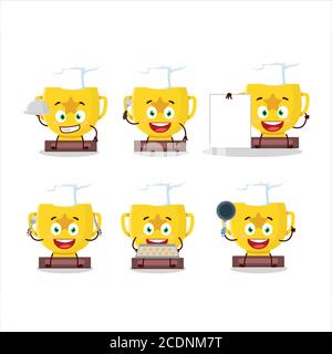 Cartoon character of gold trophy with various chef emoticons Stock Vector