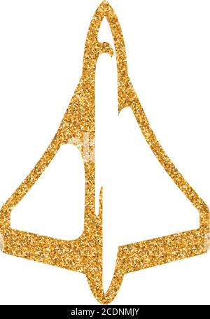 Supersonic airplane icon in gold glitter texture. Sparkle luxury style vector illustration. Stock Vector