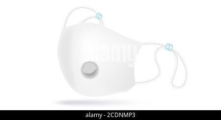 White face mask fabric with breather filter valve. Cotton respirators with activated carbon filter. Protection against germs, bacteria, dust, mucus an Stock Vector