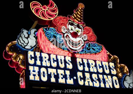 Neon sign of Circus Circus Hotel and Casino visible from the strip in Las Vegas, Nevada Stock Photo