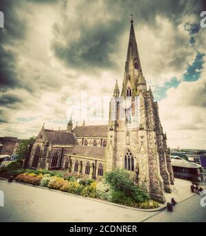 St Martin in the Bull Ring church in Birmingham, UK. Vintage Stock Photo