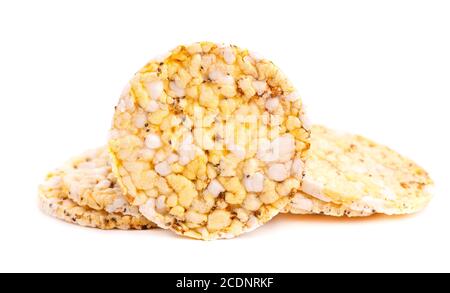 Crispbread with chia seeds and oregano, isolated on white background. Millet chips. Dietary food with low calories. Stock Photo