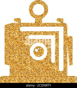 Large format camera icon in gold glitter texture. Sparkle luxury style vector illustration. Stock Vector