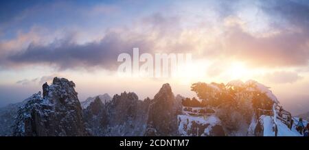 snow scene of Huangshan hill in Winter Stock Photo