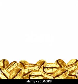 Golden coffee beans isolated on white background. Hand drawn yellow gold illustration. Icon, symbol, sign, logo design. Stock Photo