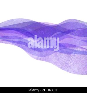 Watercolor transparent wave purple lavender colored background. Watercolour hand painted waves illustration. Banner frame backdrop isolated on white. Stock Photo