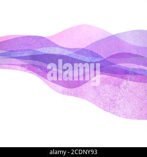 Watercolor transparent wave purple lavender pink colored background. Watercolour hand painted waves illustration. Banner frame backdrop isolated on wh Stock Photo