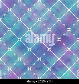 Watercolor abstract geometric stripe plaid seamless pattern with white decoration contour. Watercolour hand drawn bright colorful striped texture back Stock Photo