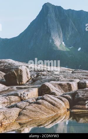 Mountains landscape in Norway scandinavian nature travel wilderness scenery Senja islands Stock Photo