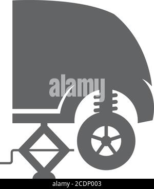Jacked car icons in black and white. Automotive vehicle maintenance service. Vector illustrations. Stock Vector