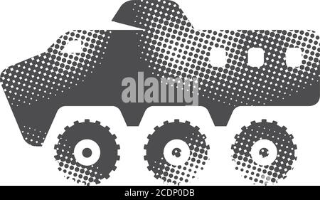 Military truck icon in halftone style. Grunge background vector ...