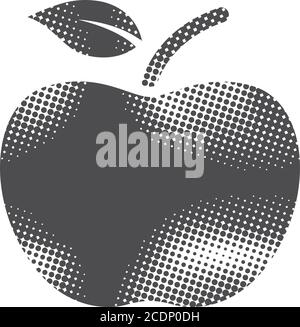 Apple icon in halftone style. Black and white monochrome vector illustration. Stock Vector