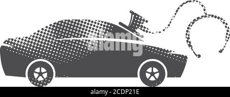 Car repair icons in halftone style. Automotive vehicle maintenance service. Black and white monochrome vector illustration. Stock Vector