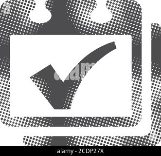 Calendar checkmark icon in halftone style. Grunge background vector ...