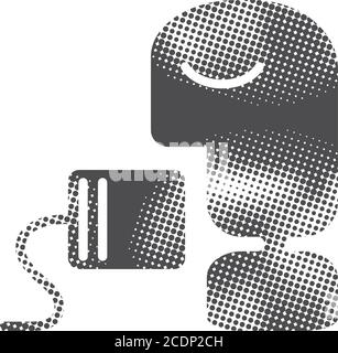 Can phone icon in halftone style. Black and white monochrome vector illustration. Stock Vector