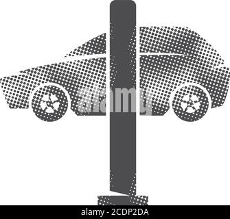 Car ramps icons in halftone style. Automotive vehicle maintenance service. Black and white monochrome vector illustration. Stock Vector