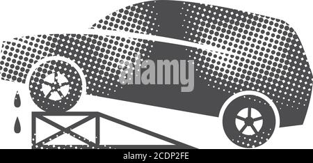 Car repair icons in halftone style. Automotive vehicle maintenance service. Black and white monochrome vector illustration. Stock Vector