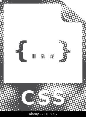 CSS file format icon in halftone style. Black and white monochrome vector illustration. Stock Vector